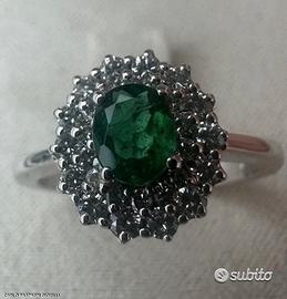 ANELLO ORO 18kt. DOPPIO GIRO DIAMANTI E SMERALDO