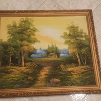Quadro olio su tela cornice legno arte pittura
