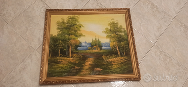 Quadro olio su tela cornice legno arte pittura