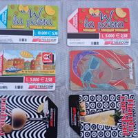 sei tessere telefoniche pubblicità prodotti vari.