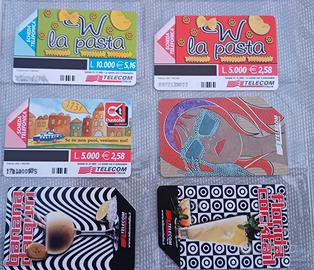 sei tessere telefoniche pubblicità prodotti vari.