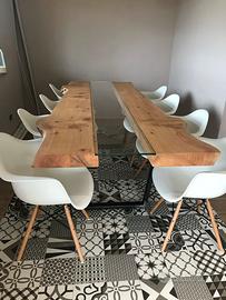 Tavolo Artigianale in legno massello e vetro