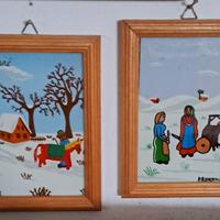 2 quadrini Naif, pittura su vetro, pittore slavo