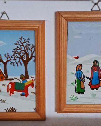 2 quadrini Naif, pittura su vetro, pittore slavo