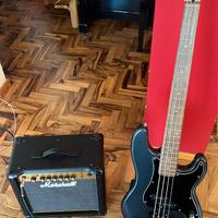 Basso Squier Precision + Marshall MG15R + stand