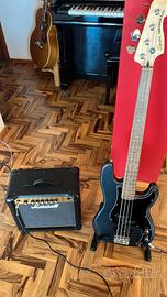 Basso Squier Precision + Marshall MG15R + stand