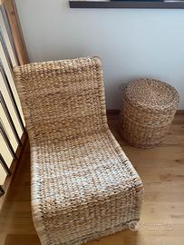 Chais longue e pouf in vimini