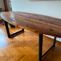 Tavolo con base ferro e tavole legno larice antico