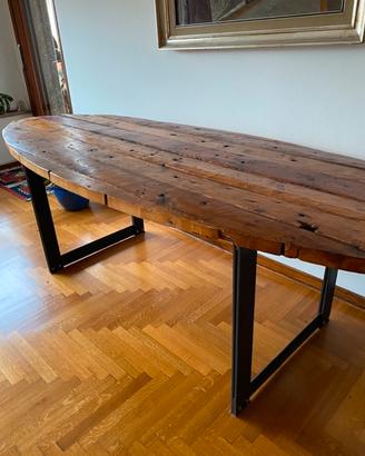 Tavolo con base ferro e tavole legno larice antico