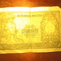 Banconote 1 Lira e 50 Lire anni 40-50 antiche 