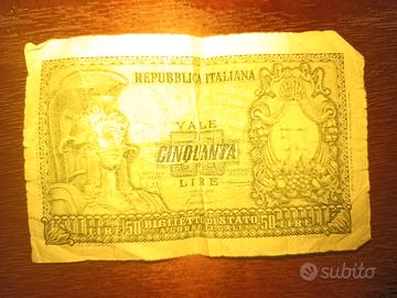 Banconote 1 Lira e 50 Lire anni 40-50 antiche 