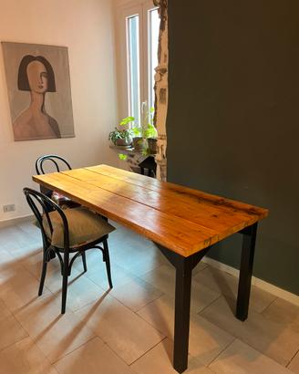 Tavolo legno massello + sedie in vimini