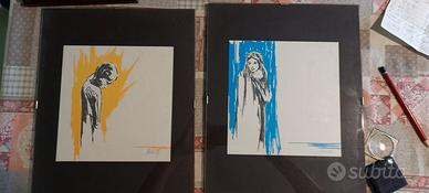 2 cornici/quadri donna con bambino+ uomo con capo 