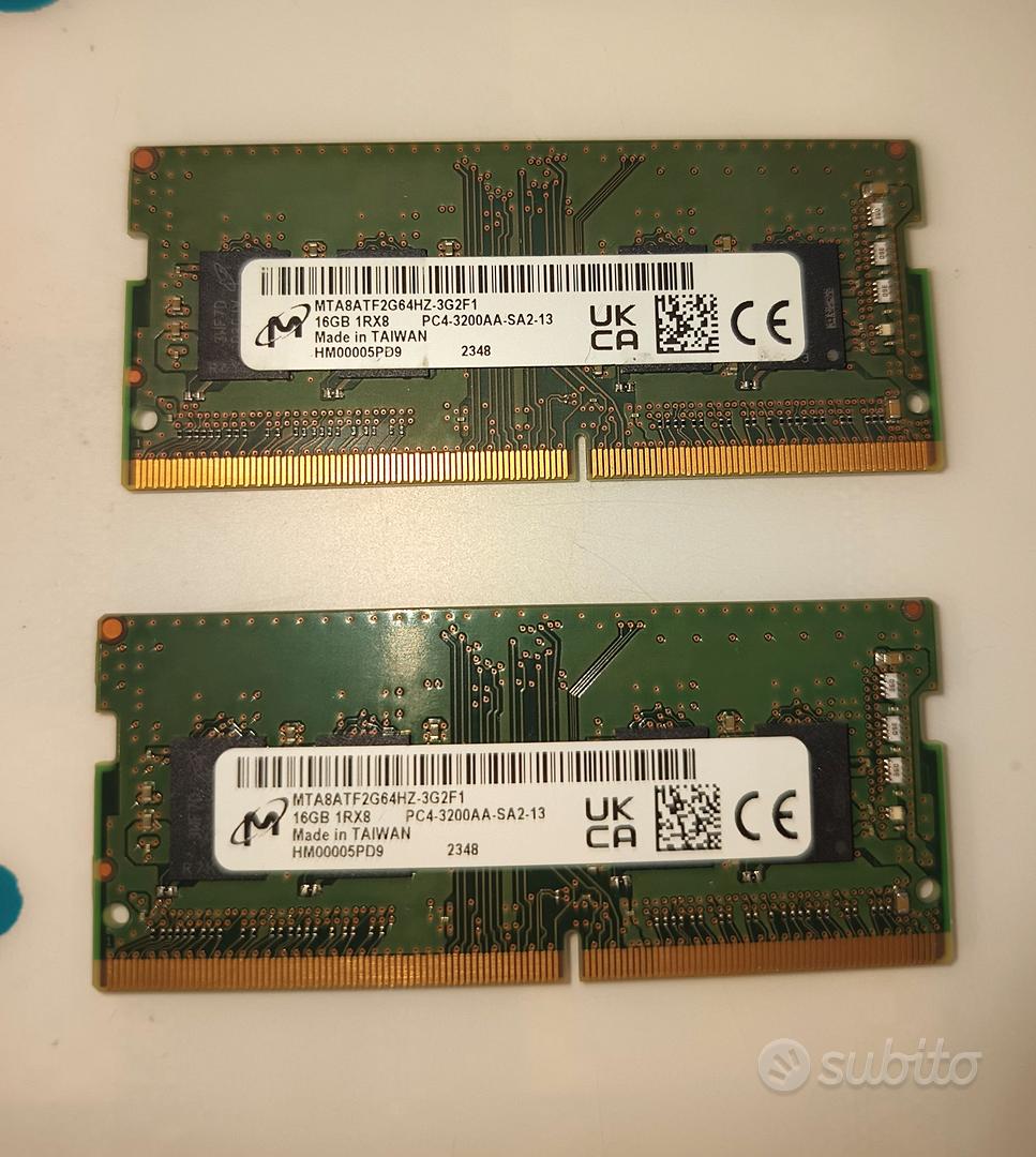 32gb DDR4 2x 16Gb SODIMM RAM 3200 MICRON - Informatica In vendita a Roma