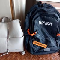 borsa bianca e zaino Nero 