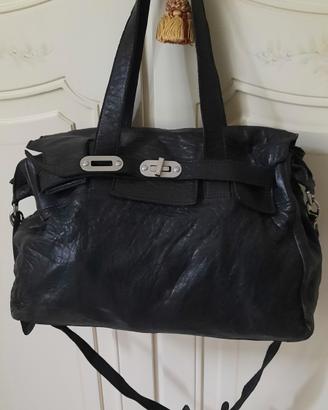 Borsa a spalla e tracolla in vera pelle nera