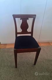 4 sedie antiche '800  rifoderate velluto blu
