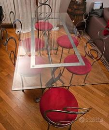 tavolo in cristallo e acciaio satinato 