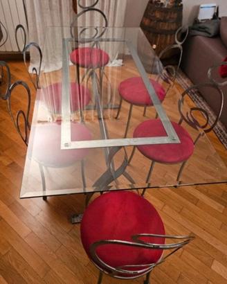 tavolo di design  in cristallo e acciaio satinato 