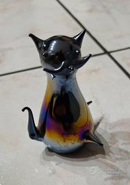 Statuina Gatto in Vetro di Murano Iridescente