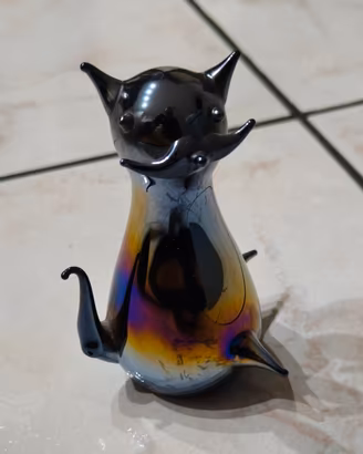 Statuina Gatto in Vetro di Murano Iridescente