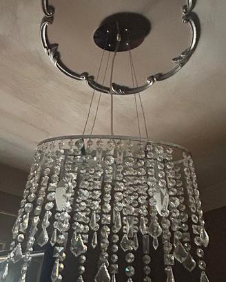 Lampadario in metallo cromato con cristalli + 2 ap