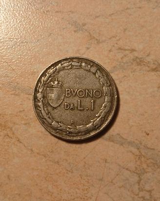 Moneta da 1 lira italiana coniata nel 1922.