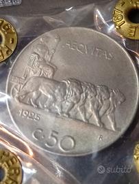 50 Centesimi Leoni del 1925 Periziata  con doppia