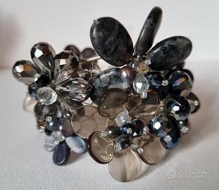 Bracciale nero pietre grigio
