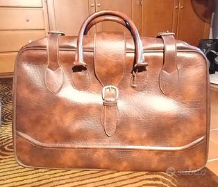  Valigia da viaggio vintage in vera pelle marrone 