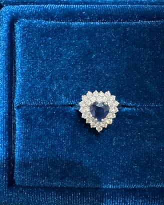 Anello oro bianco zaffiro e brillanti