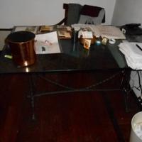 Scrivania 800"ferro battuto piano cristallo