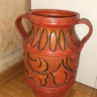 Vaso in Terracotta Vintage Anni 70 con Decorazioni