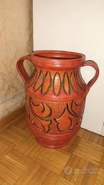 Vaso in Terracotta Vintage Anni 70 con Decorazioni