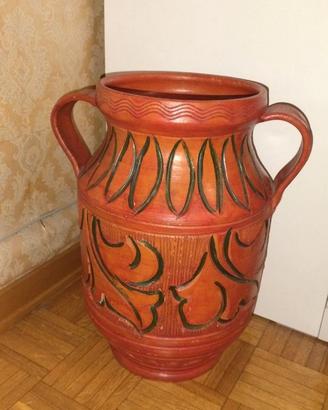 Vaso in Terracotta Vintage Anni 70 con Decorazioni