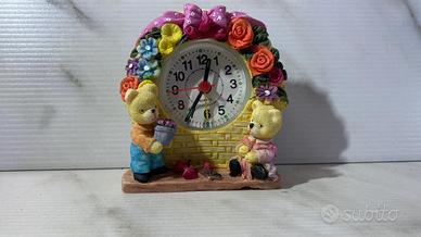 Orologio da tavolo con orsetti e fiori