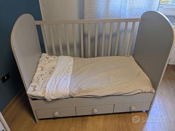 Lettino/culla per bambino 1-4 anni con cassetti