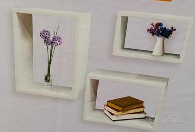 Set 3 Mensole Cubi Rettangolari Bianchi