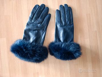Guanti da donna in pelle blu