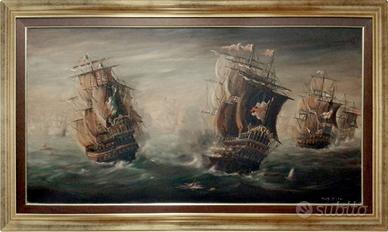 Dipinto Olio su tela - BATTAGLIA NAVALE