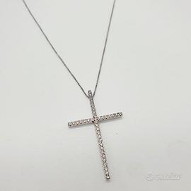 COD.1563B.25 COLLANA + CROCE ORO BIANCO 18K 750