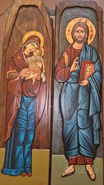 Coppia tavole SCOLPITE in LEGNO BASSORILIEVO