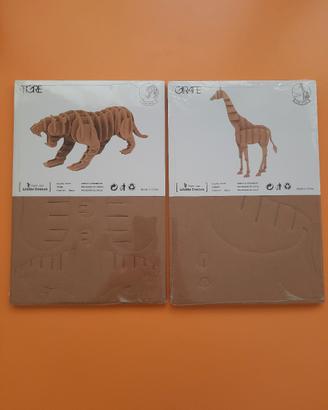 2 X 3D puzzle tigre e giraffa in cartone