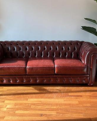 Chester 3 posti LETTO in pelle vintage lucida wine