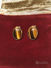Orecchini a clip in argento 800  occhio di tigre 