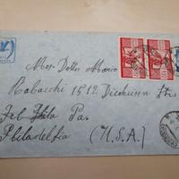 Busta 1949 per USA - Coppia 100 Lire Democratica (