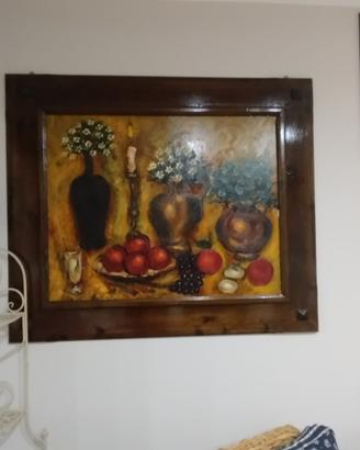 Quadro natura morta-olio su tela-cornice rustica