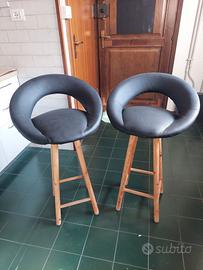 Sgabelli Alti in Legno / Pelle Sintetica