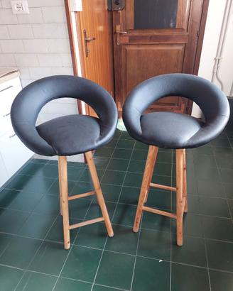 Sgabelli Alti in Legno / Pelle Sintetica
