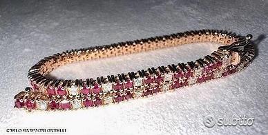 BRACCIALE TENNIS ORO ROSA 18kt. DIAMANTI E RUBINI